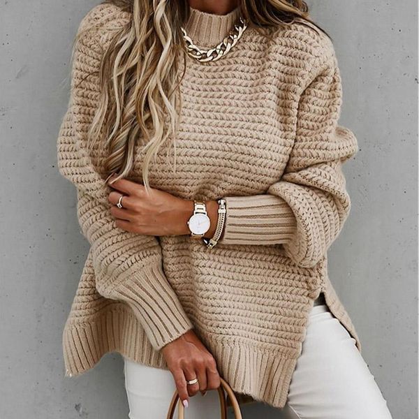 knitted turtleneck women's sweater loose side split solid long lantern sleeve female sweaters 2021 fashion ladies pullove, White;black
knitted turtleneck women's sweater loose side split solid long lantern sleeve female sweaters 2021 fashion ladies pullove, White;black
