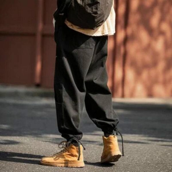 men pants japanese casual fashion soft waist ankle tie drawstring loose multi-pocket trousers man jogger 2021 men's, Black
men pants japanese casual fashion soft waist ankle tie drawstring loose multi-pocket trousers man jogger 2021 men's, Black