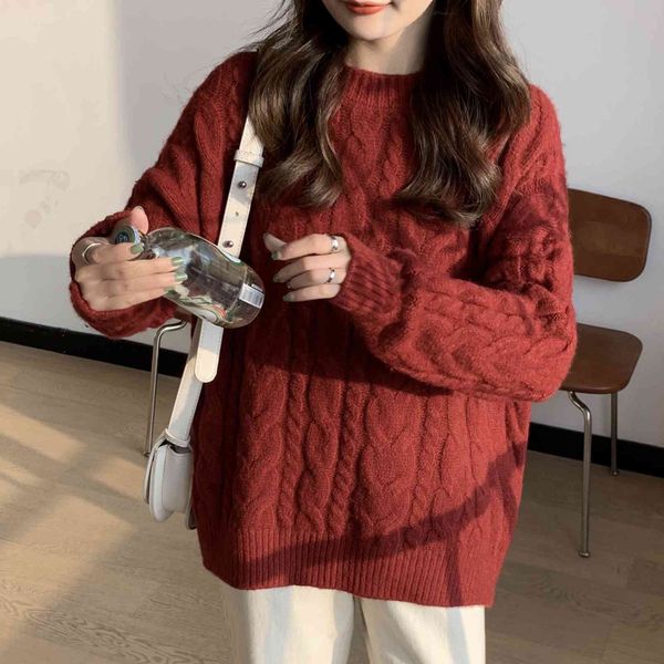 sweater knit fashion loose pullover wine red autumn winter 2021 korean small man twist women, White;black
sweater knit fashion loose pullover wine red autumn winter 2021 korean small man twist women, White;black