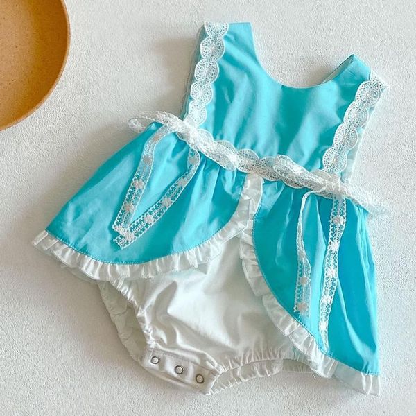summer toddler baby girl bodysuits korean style cotton sleeveless infant girls jumpsuit clothes rompers, Blue