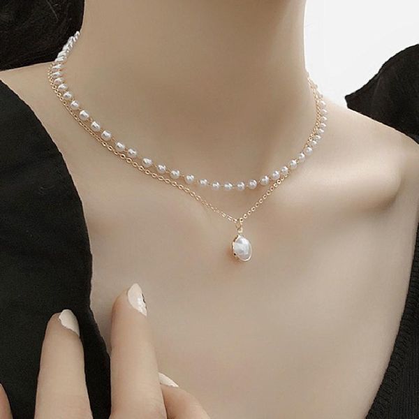 chains double-layer wafer choker simple retro short neckchain pearl necklace fashion net red jewelry clavicle chain, Silver
chains double-layer wafer choker simple retro short neckchain pearl necklace fashion net red jewelry clavicle chain, Silver