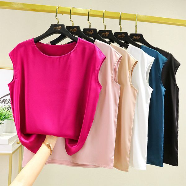 women's t shirt summer high gloss satin sleeveless korean solid color bottom coat large size slim round neck vest fashion simple, White
women's t shirt summer high gloss satin sleeveless korean solid color bottom coat large size slim round neck vest fashion simple, White