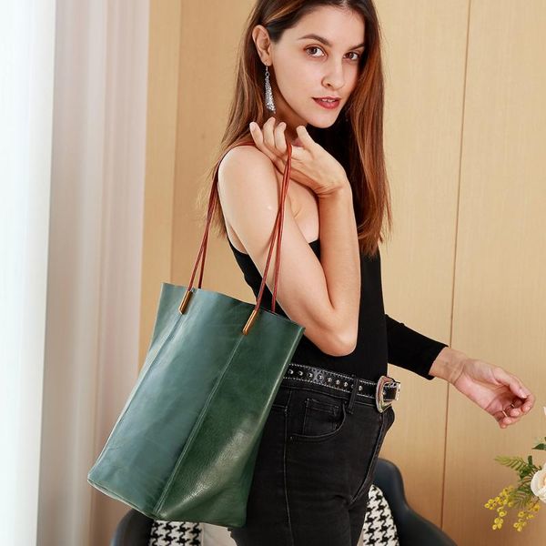 evening bags women's korean leather bag, large capacity head shopping one shoulder vegetable tanned tote bag