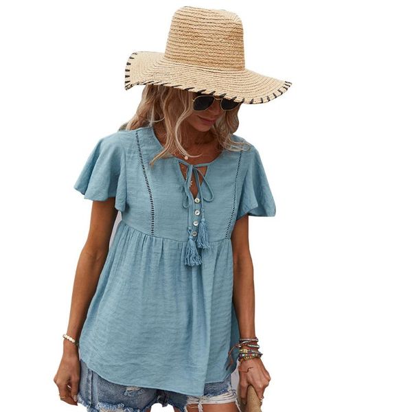 women's t-shirt womens casual short sleeve loose t-shirts solid color button pleated tunic v-neck female pullover summer clothes, White
women's t-shirt womens casual short sleeve loose t-shirts solid color button pleated tunic v-neck female pullover summer clothes, White