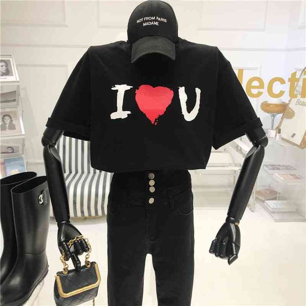 love graffiti printing short sleeve women's shirt spring 2021 niche fashion design unleashes letter, White 
love graffiti printing short sleeve women's shirt spring 2021 niche fashion design unleashes letter, White