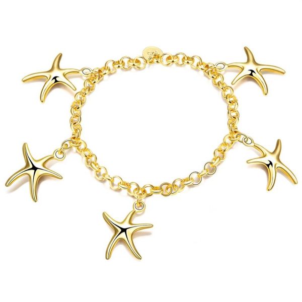 link, chain star bracelet yellow gold filled womens fashion wrist, Black