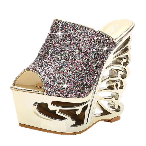 sandals 15cm high heel shoes wedge sequin gold and silver wedding shoes, bridal women summer peep toe, Black
sandals 15cm high heel shoes wedge sequin gold and silver wedding shoes, bridal women summer peep toe, Black