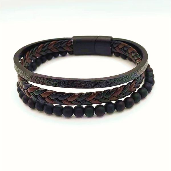 link, chain bracelet for men natural frosted stone beaded leather men's alloy woven, Black
link, chain bracelet for men natural frosted stone beaded leather men's alloy woven, Black