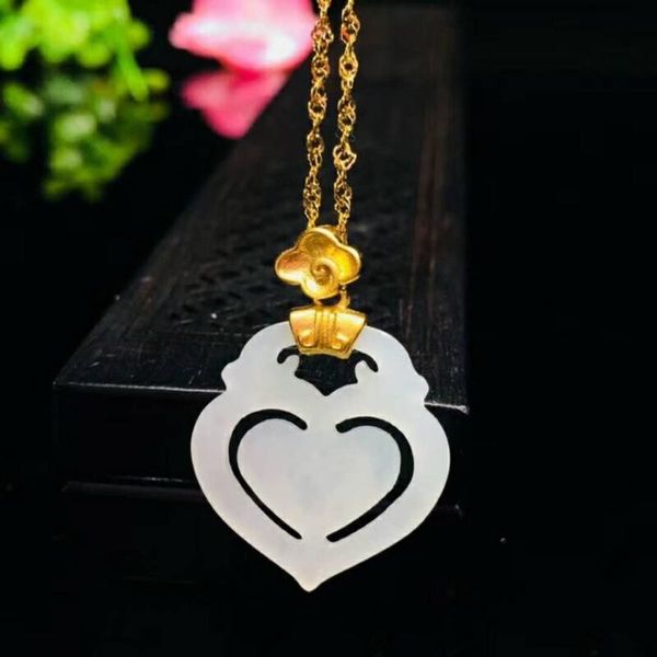 gold inlaid exquisite hetian jade heart pendant h26# lockets, Silver 
gold inlaid exquisite hetian jade heart pendant h26# lockets, Silver