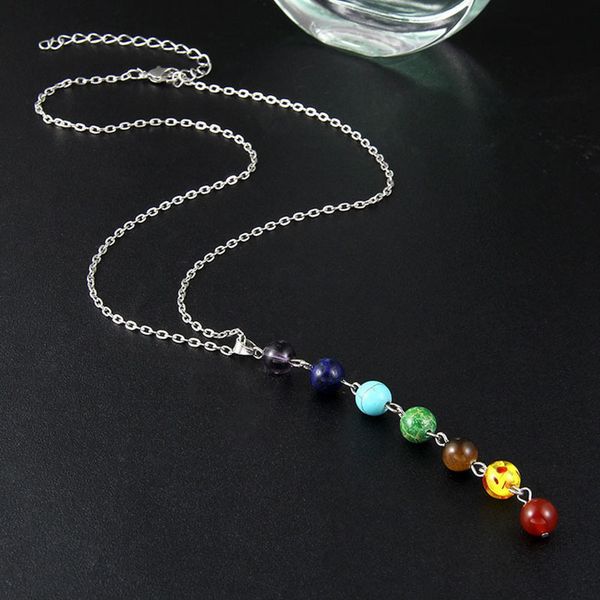 dhl silver simple style 7 chakra multicolor natural stone beads pendant necklace long chain for women charm collier collares yoga jewelry
dhl silver simple style 7 chakra multicolor natural stone beads pendant necklace long chain for women charm collier collares yoga jewelry