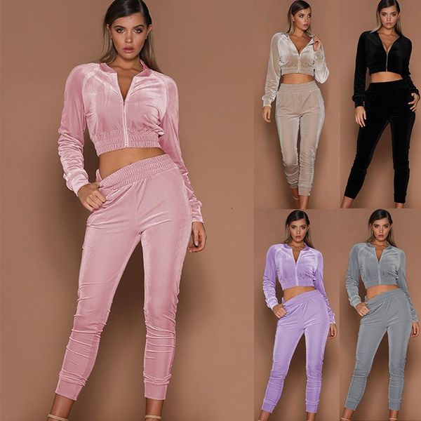 women's two piece pants women velvet suit european style o-neck long sleeve short zipper jacket solid color high waist sports trousers, White
women's two piece pants women velvet suit european style o-neck long sleeve short zipper jacket solid color high waist sports trousers, White