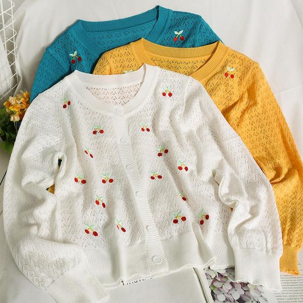 women's knits & tees cherry embroidered hollow thin single-row button-down cardigan women 2021 autumn o-neck long-sleeved slim knitwear, White
women's knits & tees cherry embroidered hollow thin single-row button-down cardigan women 2021 autumn o-neck long-sleeved slim knitwear, White