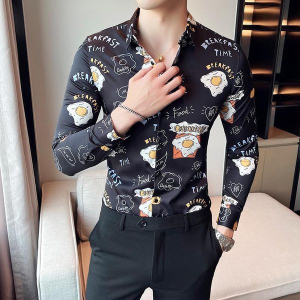 men's casual shirts fun printed for autumn long sleeve slim business formal dress shirt social party streetwear male clothing, White;black
men's casual shirts fun printed for autumn long sleeve slim business formal dress shirt social party streetwear male clothing, White;black