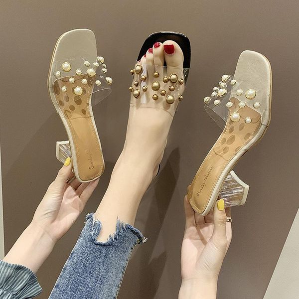 slippers transparent crystal female 2021 summer solid clear rivet pearl fashion thick high heels women shoes woman, Black
slippers transparent crystal female 2021 summer solid clear rivet pearl fashion thick high heels women shoes woman, Black