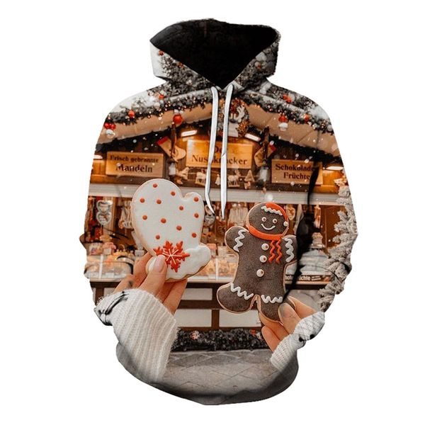 men's christmas gift pattern 3d printing long-sleeved hooded sweater, White;black