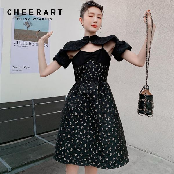 party dresses cheerart 2 piece jacquard black floral slip dress fall 2021 womens fashion tunics a line long knee length ladies autumn, White;black
party dresses cheerart 2 piece jacquard black floral slip dress fall 2021 womens fashion tunics a line long knee length ladies autumn, White;black