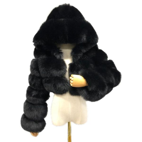 women's fur & faux cropped coat hood jacket with fashion real, Black 
women's fur & faux cropped coat hood jacket with fashion real, Black