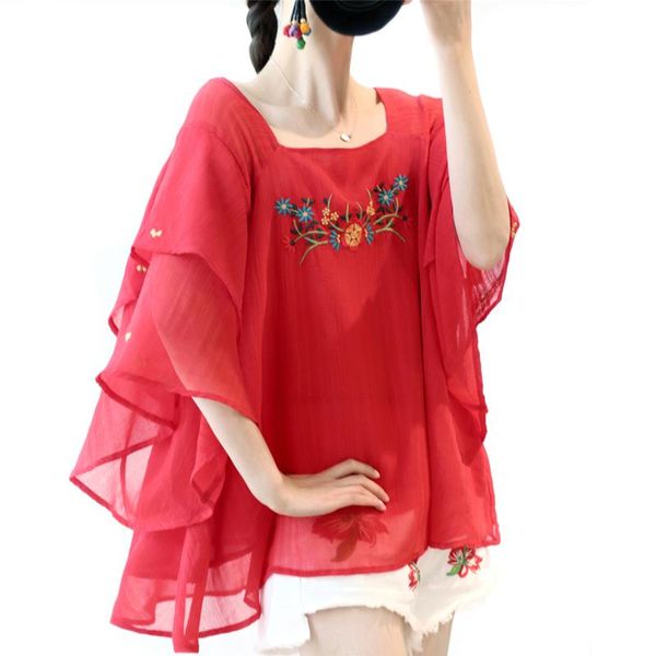 women's blouses & shirts summer korean sweet kawaii cute red chiffon casual oversize loose embroidery women clothes, White
women's blouses & shirts summer korean sweet kawaii cute red chiffon casual oversize loose embroidery women clothes, White