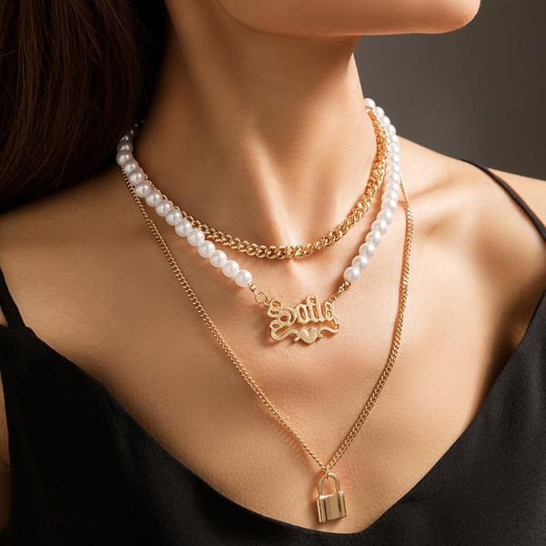 pendant necklaces elegant lock heart splicing multilayer necklace for women gothic letters baroque pearl fashion jewelry, Silver
pendant necklaces elegant lock heart splicing multilayer necklace for women gothic letters baroque pearl fashion jewelry, Silver