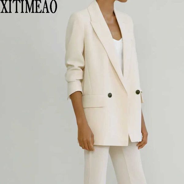 za women fashion with buttons blazers coat vintage long sleeve beige suit female outerwear chic xitimeao 210604, White;black
za women fashion with buttons blazers coat vintage long sleeve beige suit female outerwear chic xitimeao 210604, White;black