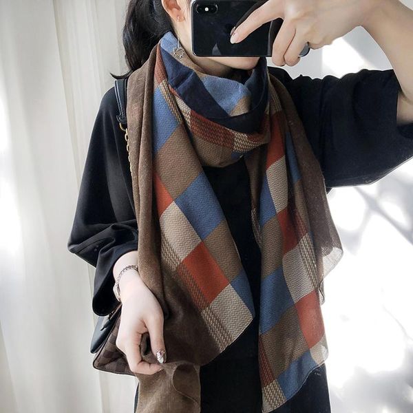scarves scarf women's versatile korean color contrast plaid art cotton linen thin silk spring shawl designer, Blue;gray
scarves scarf women's versatile korean color contrast plaid art cotton linen thin silk spring shawl designer, Blue;gray