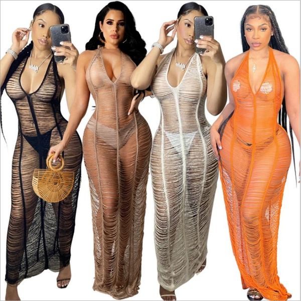 casual dresses 2021 summer beach style backless knitted halter dress perspective sheer crochet vestidos largos loose hole cut out v nec, Black;gray
casual dresses 2021 summer beach style backless knitted halter dress perspective sheer crochet vestidos largos loose hole cut out v nec, Black;gray