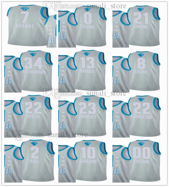 2022 all-star eastern basketball jerseys kevin giannis durant antetokounmpo joel embiid demar derozan jayson tatum butler garland harden lav, Black;red