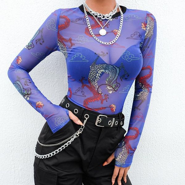 women's blouses & shirts selling finger link creative long sleeve shirt women dragon print mesh tee transparent slim blouse, White
women's blouses & shirts selling finger link creative long sleeve shirt women dragon print mesh tee transparent slim blouse, White
