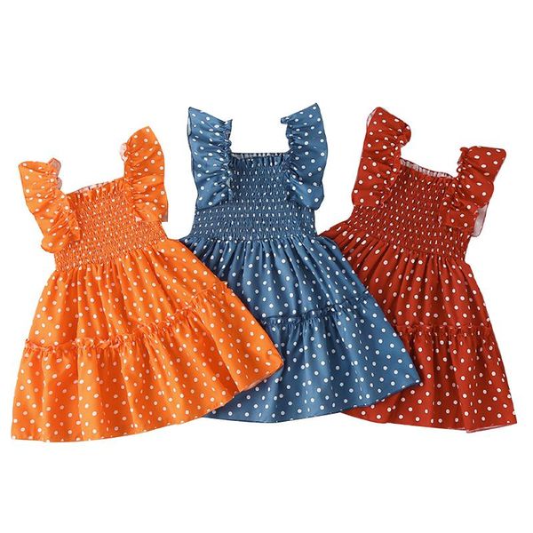 girl's dresses toddler baby's clothes girls summer dress smocked cute sleeveless dots print ruffle a-line children's clothing, Red;yellow 
girl's dresses toddler baby's clothes girls summer dress smocked cute sleeveless dots print ruffle a-line children's clothing, Red;yellow
