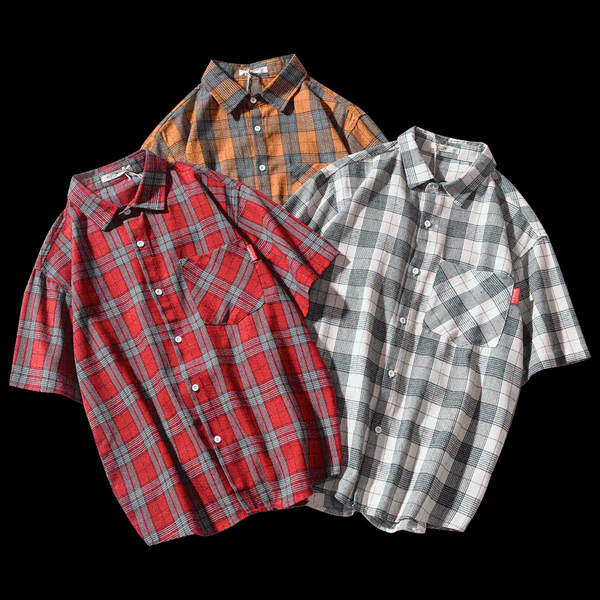 men's casual cotton plaid short-sleeve shirt plaidretro thin shirts, White;black
men's casual cotton plaid short-sleeve shirt plaidretro thin shirts, White;black