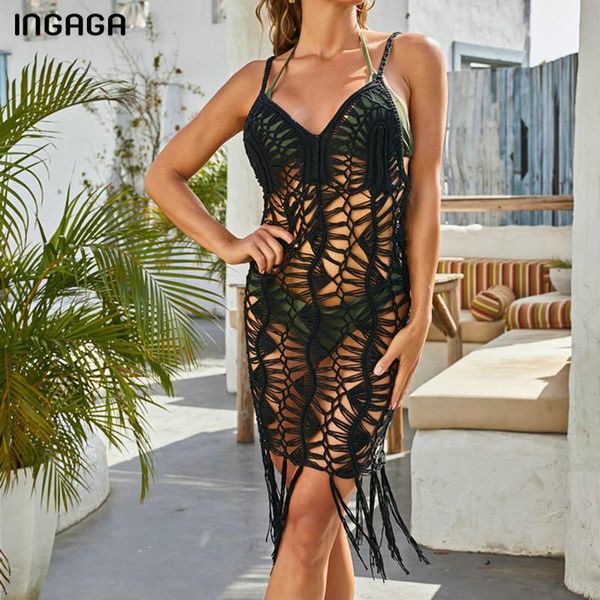 women's swimwear ingaga solid black 2021 hollow out dress beach cover up women tassel swimsuit dresses summer wear, White;black
women's swimwear ingaga solid black 2021 hollow out dress beach cover up women tassel swimsuit dresses summer wear, White;black