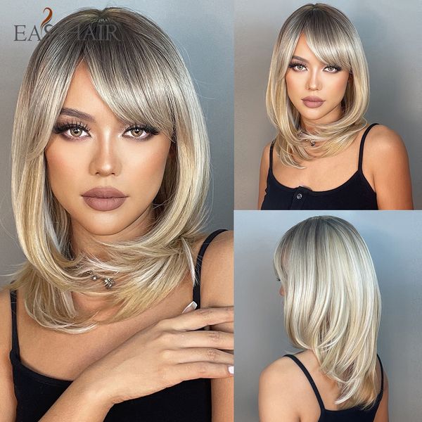 medium length synthetic wigs for women ombre brown blonde wigs with bangs layered cosplay wigs heat resistant, Black
medium length synthetic wigs for women ombre brown blonde wigs with bangs layered cosplay wigs heat resistant, Black