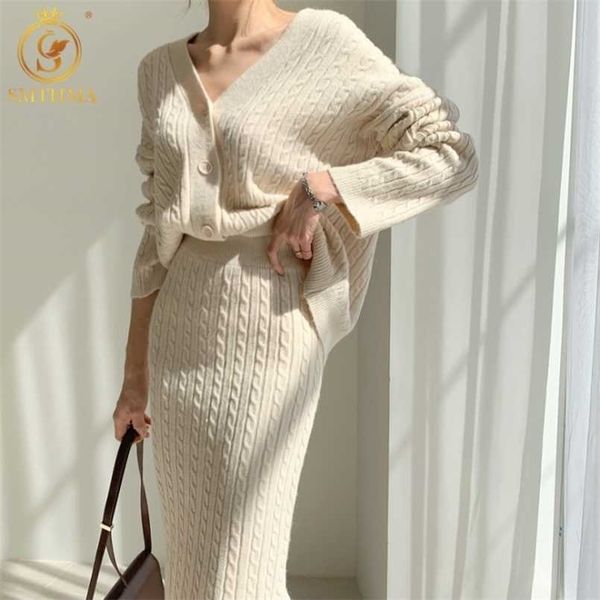 autumn and winter casual two pieces set women loose single breasted soft sweater cardigan coats +solid knitted skirts suits 211108, White
autumn and winter casual two pieces set women loose single breasted soft sweater cardigan coats +solid knitted skirts suits 211108, White