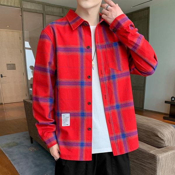 men's casual shirts 2021 spring and autumn korean long sleeve shirt coat trend plaid loose wear, White;black
men's casual shirts 2021 spring and autumn korean long sleeve shirt coat trend plaid loose wear, White;black