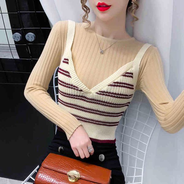 knitter sweaters women striped 2pcs pullover casual long sleeve for woman halter knitted and 210427, White
knitter sweaters women striped 2pcs pullover casual long sleeve for woman halter knitted and 210427, White