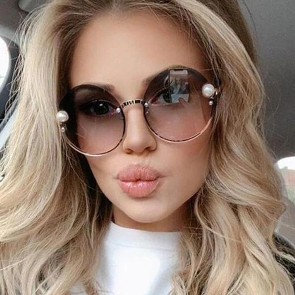 luxury round frameless sunglasses ladies fashion retro metal frame, White;black
luxury round frameless sunglasses ladies fashion retro metal frame, White;black