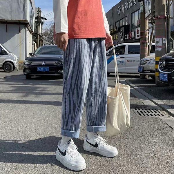 men's jeans zebra printed straight pants 2021 spring autumn hong kong style vintage preppy casual loose wide-leg trend, Blue
men's jeans zebra printed straight pants 2021 spring autumn hong kong style vintage preppy casual loose wide-leg trend, Blue