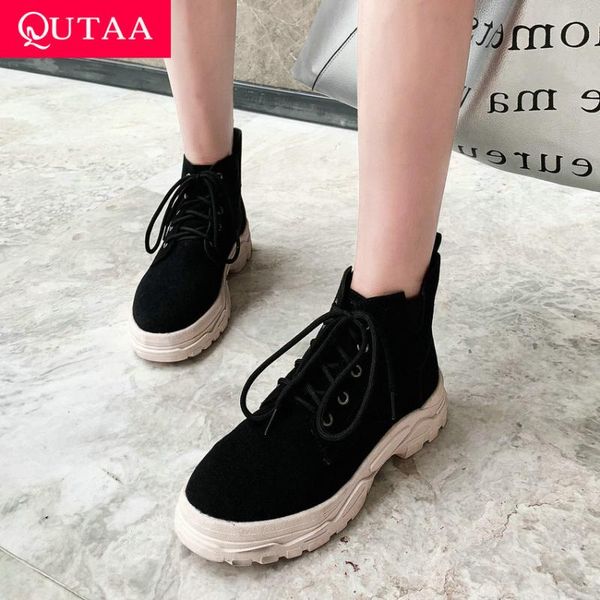 boots qutaa 2021 ankle round toe flock casual women shoes autumn winter square heel lace up all match short big size 34-43, Black
boots qutaa 2021 ankle round toe flock casual women shoes autumn winter square heel lace up all match short big size 34-43, Black