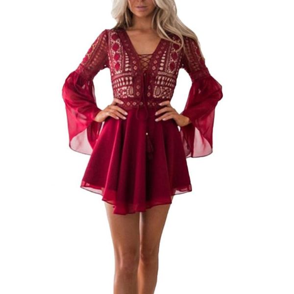 casual dresses 80% sell women v neck long flared sleeve crochet hollow out chiffon bandage mini dress, Black;gray
casual dresses 80% sell women v neck long flared sleeve crochet hollow out chiffon bandage mini dress, Black;gray