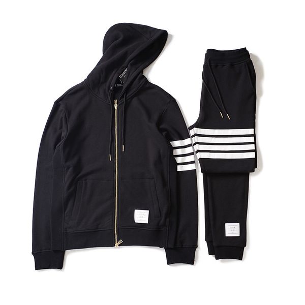 new autumn and winter fashion tb same print stripe hooded cardigan set pure cotton sweater couple coat pants, Black
new autumn and winter fashion tb same print stripe hooded cardigan set pure cotton sweater couple coat pants, Black