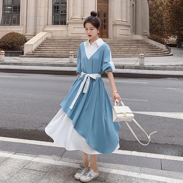 casual dresses fashion splice long sleeve bandage shirt women spring fall elegant korean style slim irregular dress q883, Black;gray
casual dresses fashion splice long sleeve bandage shirt women spring fall elegant korean style slim irregular dress q883, Black;gray