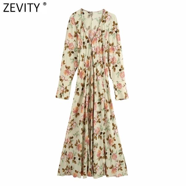 

zevity women vintage v neck tropical leaves print casual loose midi dress female chic hole party vestido clothes ds4933 210419, Black;gray