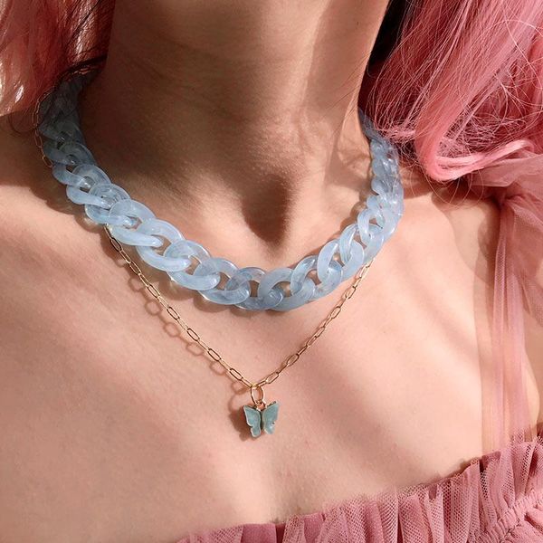 bylia jewel punk acrylic resin butterfly pendant necklace for women double layer wide flat chain choker jewelry party chains, Silver
bylia jewel punk acrylic resin butterfly pendant necklace for women double layer wide flat chain choker jewelry party chains, Silver