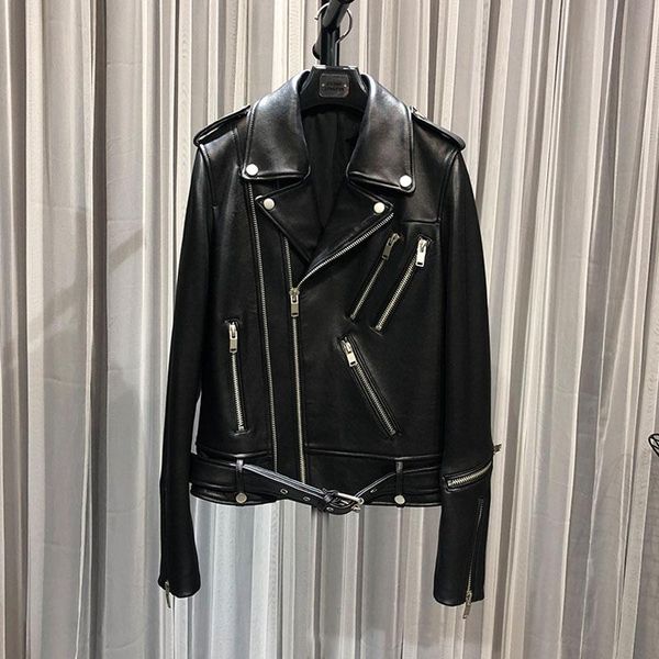 women's leather & faux coat spring and autumn genuine jacket zipper decoration real sheepskin coats female motorcycle models size, Black
women's leather & faux coat spring and autumn genuine jacket zipper decoration real sheepskin coats female motorcycle models size, Black