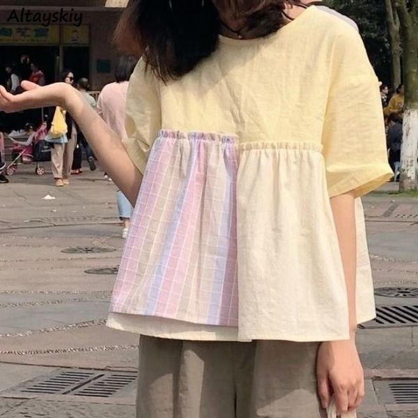 women's blouses & shirts women patchwork o-neck cropped short sleeve sweet chic fashionable fake 2 piece female all-match summer ulzza, White
women's blouses & shirts women patchwork o-neck cropped short sleeve sweet chic fashionable fake 2 piece female all-match summer ulzza, White