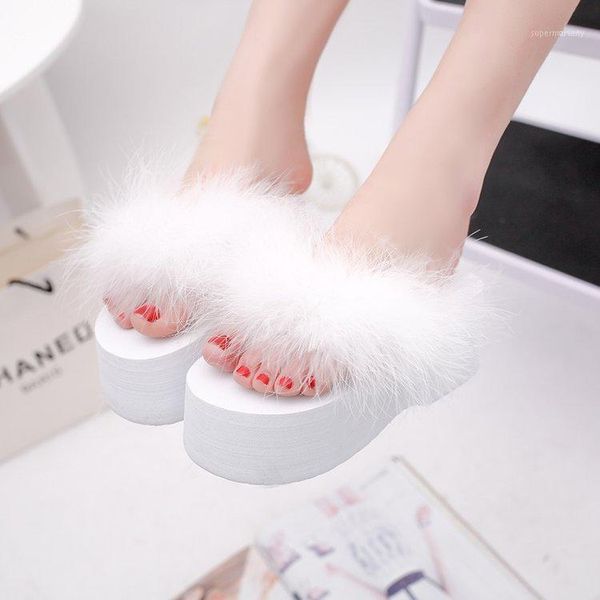 fringe faux fur open toe women platform wedges flip flops med outside shoes sweet casual summer slippers pu rubber11, Black
fringe faux fur open toe women platform wedges flip flops med outside shoes sweet casual summer slippers pu rubber11, Black