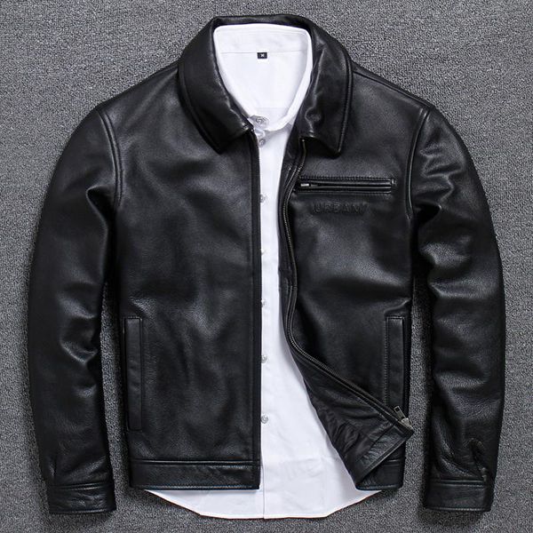 men's leather & faux jacket genuine coat short cowhide casual real men clothes 2021 chaqueta cuero hombre 15005, Black
men's leather & faux jacket genuine coat short cowhide casual real men clothes 2021 chaqueta cuero hombre 15005, Black