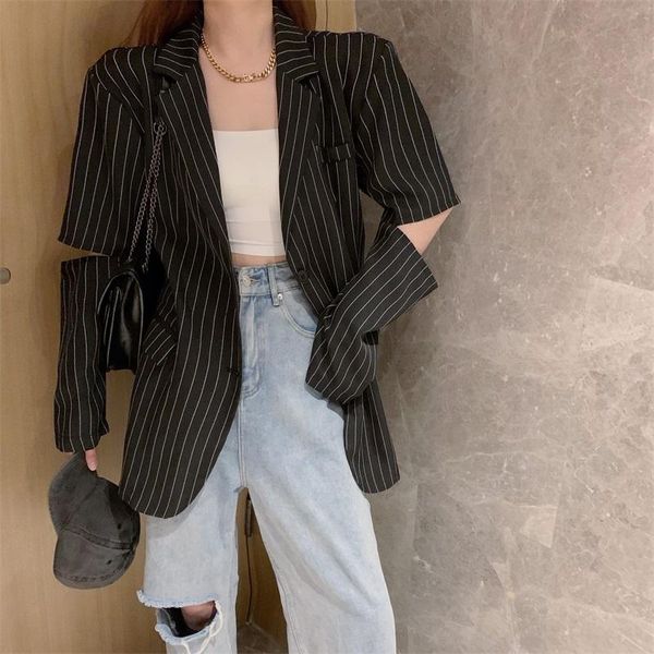 women's jackets autumn striped suit jacket senior design sense cut sleeves high street loose blouse women, Black;brown
women's jackets autumn striped suit jacket senior design sense cut sleeves high street loose blouse women, Black;brown
