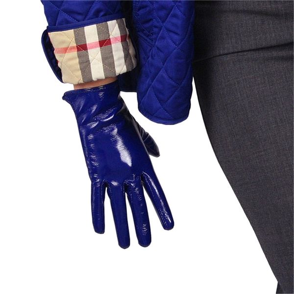 

21cm patent leather gloves short style emulation leather mirror bright royal blue dark blue cobalt blue touchscreen black pu93 220112, Blue;gray