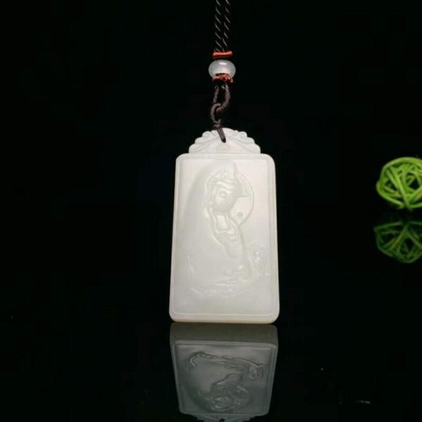 lockets h56#exquisite hetian jade auspicious guanyin pendant, Silver